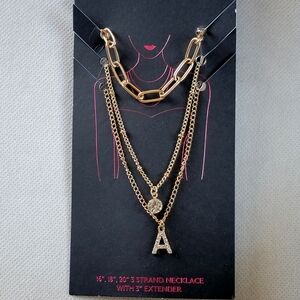 3 Strand Letter A Initial Necklace